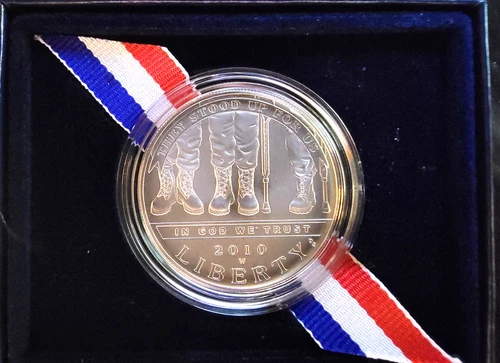 2010-W American Veterans Disabled Box & COA Dollar-90% Silver 0.77 Ounce Coin