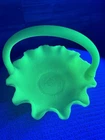 Vintage Fenton Persian Medallion Lime Sherbet Satin Ruffled Handled Basket