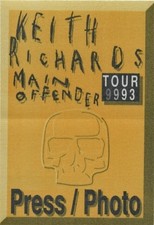 Keith Richards 1993 Main Offender concert tour Backstage Pass - Rolling Stones