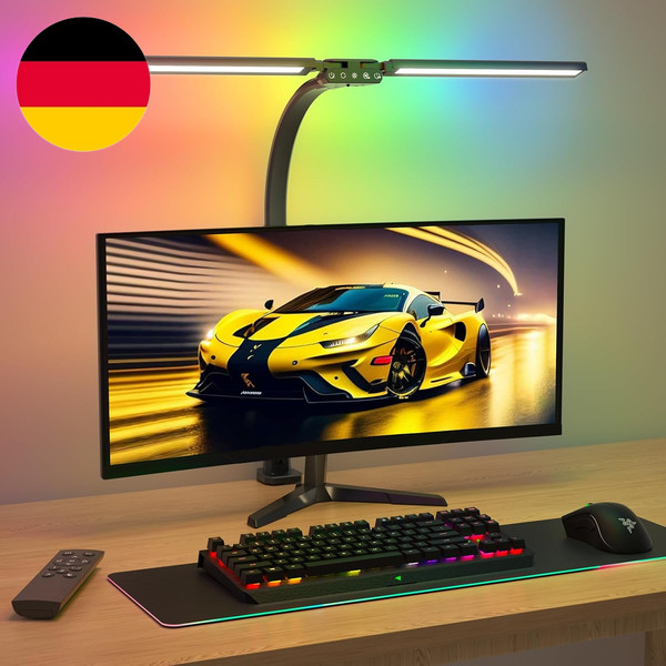 Sibrille Rgb Doppelkopf Schreibtischlampe Led Dimmbar, 22W 80CM Klemmbare Tagesl-image