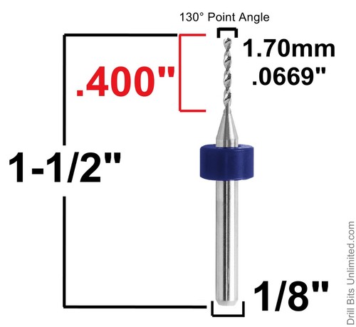 1.7mm .067" #51 Drill Bits Solid Carbide 1/8" Shank FIVE Pieces 1.70mm R/S - Picture 2 of 4
