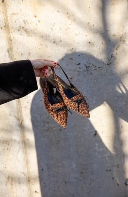 Rupert Sanderson Quito Flats Brown Black Leopard Pointed Toe Leather Size 40