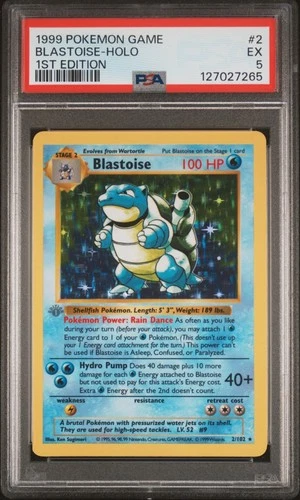 GRAY/GREY STAMP 1999 POKEMON BASE SET 1ST EDITION  #2 BLASTOISE-HOLO PSA 5 #2