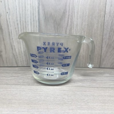 Vintage PYREX Cup oz 250 ml Glass Measuring Cup BLUE LOGO Letters  Pitcher