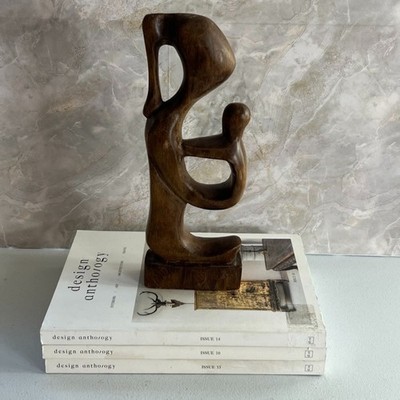 Mid Century Modern Mother & Child Wood Sculpture Hand-carved