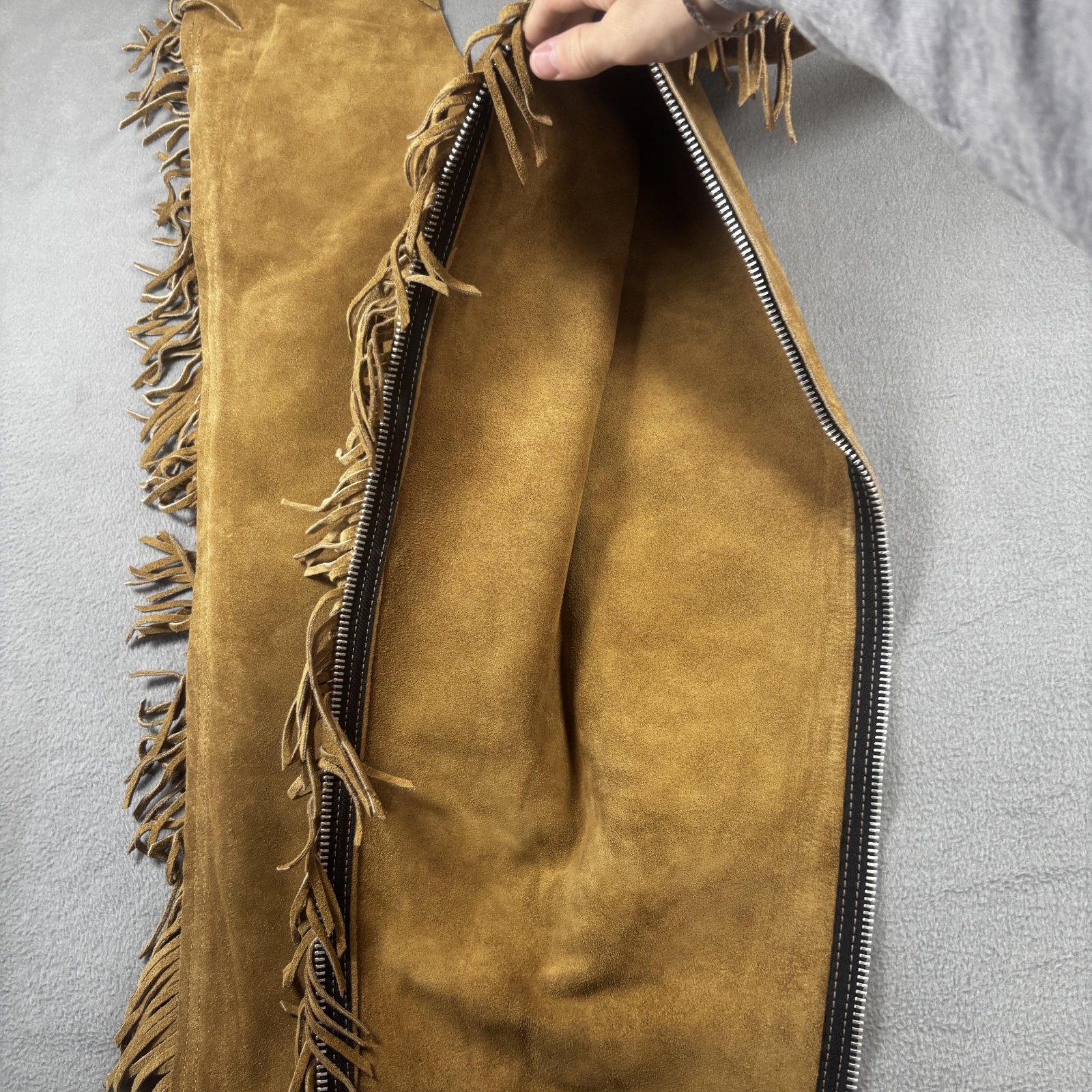 Barnstable Riding Suede Leather Fringe Chaps XS Tan Western Equestrian USA