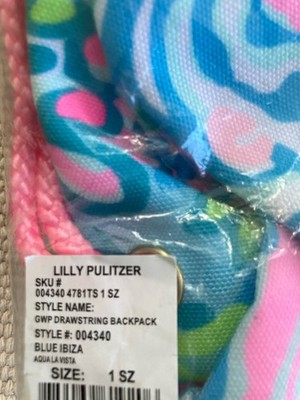 Lilly Pulitzer GWP Drawstring Backpack Blue IBIZA Aqua La 