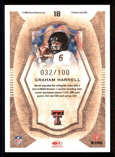 2009 Donruss Threads College Gridiron Kings Framed Red #18 Graham Harrell /100 - Picture 2 of 2