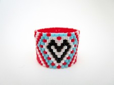 Beaded Heart Peyote Ring in Red, White, Blue and Black / Seed Bead Jewelry