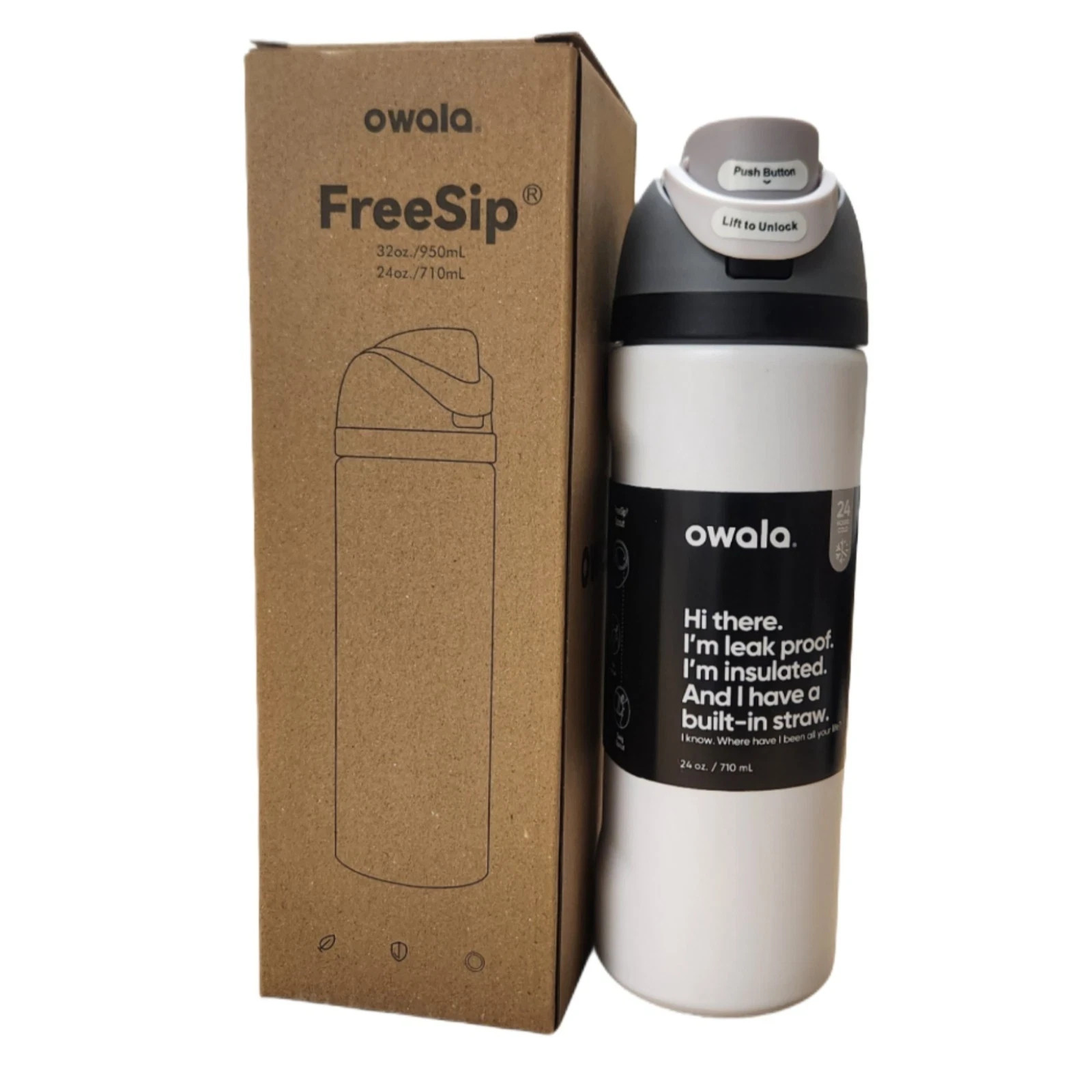 Owala FreeSip Insulated Stainless Steel Water Bottle, 32 oz, white
