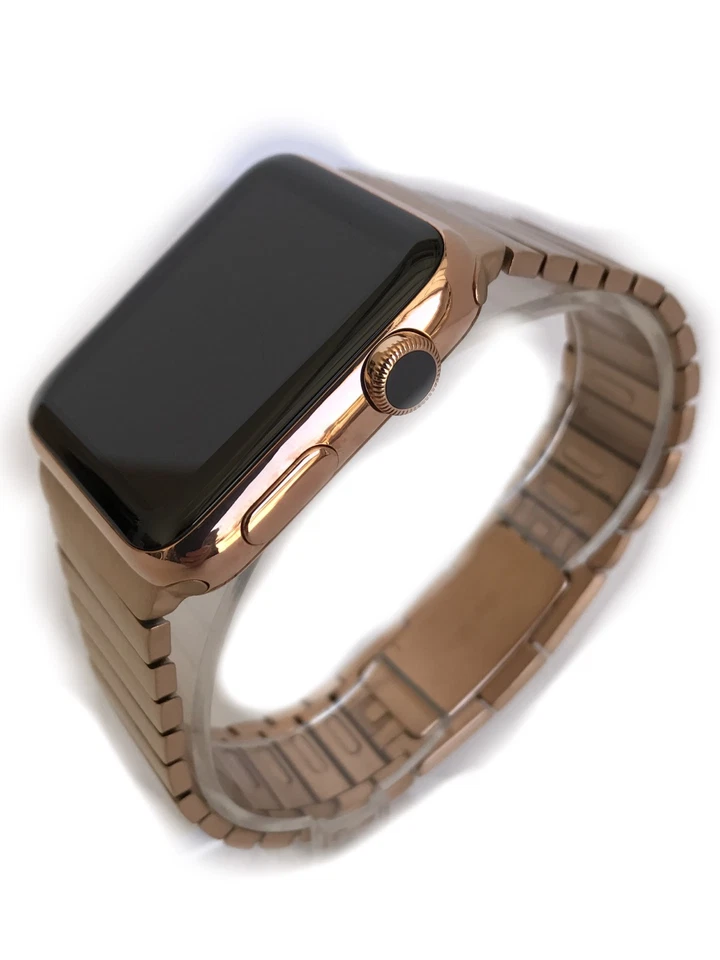24K Rose Gold Plated 42MM Apple Watch Series 2 Gold Link Band Custom Rare - Image 2 of 4