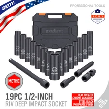 1/2-Inch Drive Deep Impact Socket Set Metric CR-V 6 Point 19PC 10mm - 24mm Case