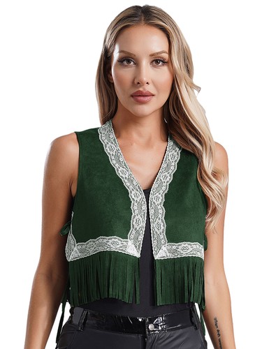 Womens Jacket Lace Trim Crop Top Cardigan Vest Disco Coat Tank Clubwear V Neck - Bild 46 von 73