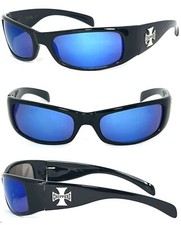 Choppers Mens Motorcycle Biker Sunglasses UV400 - Blue Flash Mirror Lens C11 B
