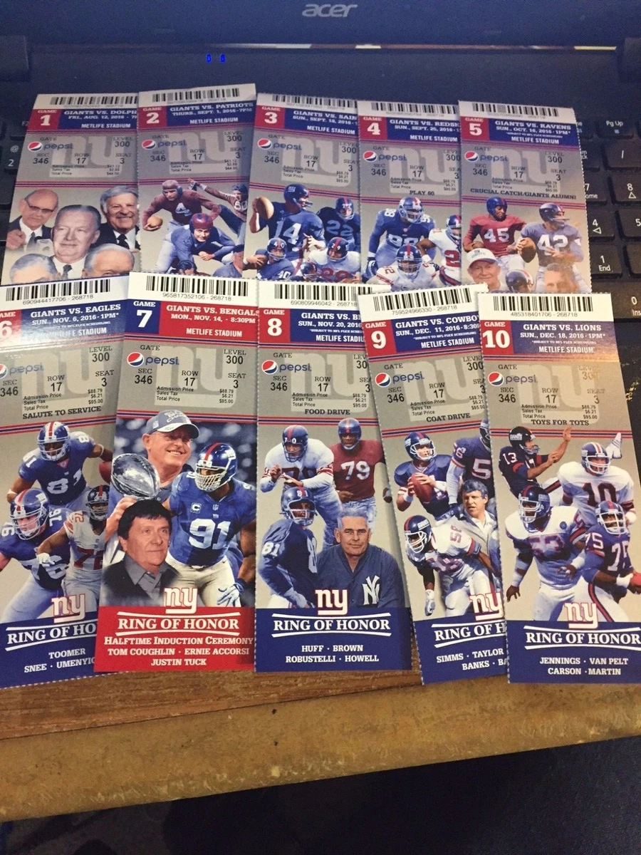 2016 NEW YORK GIANTS SEASON TICKET not on STRIP SET STUB MANNING BECKHAM