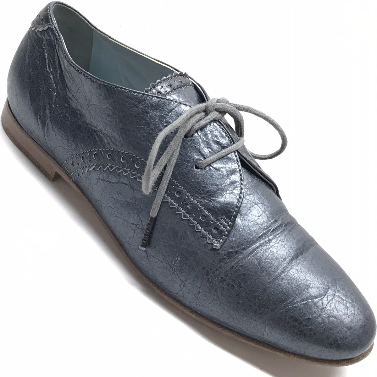 BALENCIAGA Paris Womens Distressed Leather Oxford Lace Up Flat