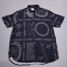 Ksubi Shirt Mens XL Black Super Nature Short Sleeve Button All Over Print Viscos