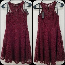 MATERIAL GIRL Burgundy Lace Halter Lined Mini Dress Juniors Size SMALL **NEW**