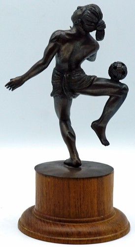 Vintage Bronze Figurine / Statue Asian Man with Soccer Ball on Wooden Base Video - Picture 4 of 12