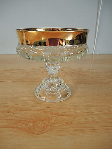 KINGS CROWN LARGE COMPOTE/CANDY DISH W GOLD BAND - INDIANA GLASS - Picture 5 of 6