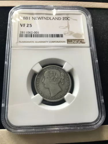 1881  NGC Graded Newfoundland, Silver ¢20 Cent, **VF-25** #001