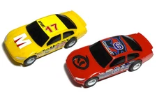 2pc Vtg 12v Micro Scalextric HO Slot Cars American Racers Super Sport Stockers