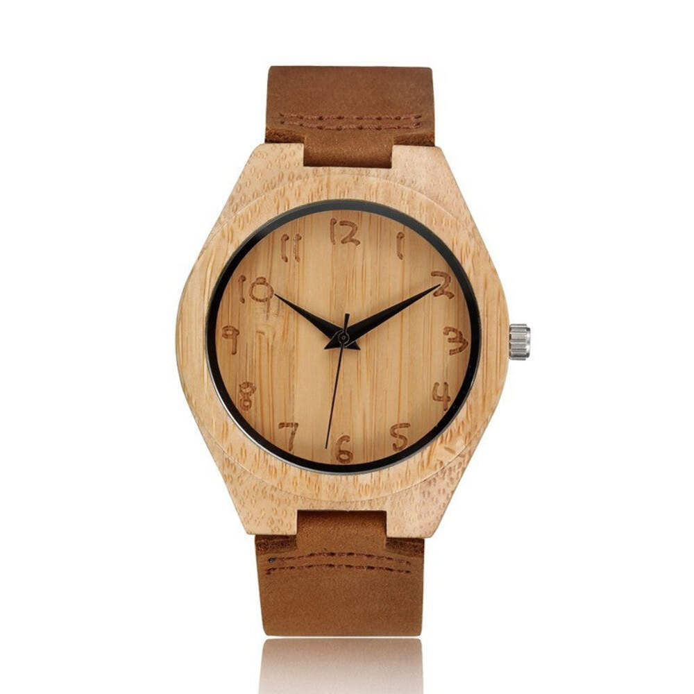 Reloj de pulsera de madera de cuarzo analógico hecho a mano de bambú