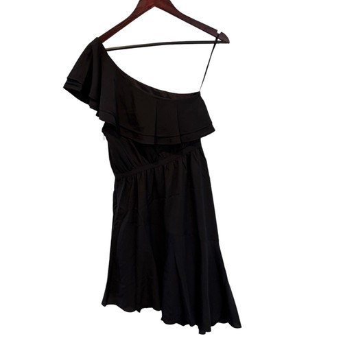 Wahrscheinlich schwarzes schulterfreies Delbarton Kleid Größe 2 asymmetrisch Rüschen neu mit Etikett - Bild 3 von 6