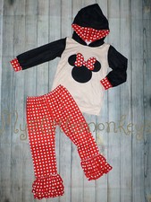 NEW Minnie Mouse Hooded Sweatshirt Ruffle Leggings Girls Boutique Outfit Set
