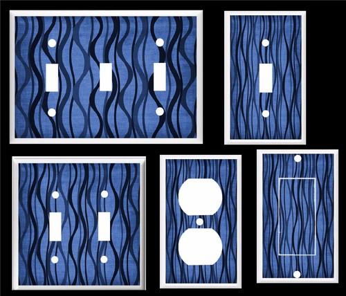 WAVY LINES BLUE LIGHT SWITCH COVER PLATE    - Picture 1 of 28