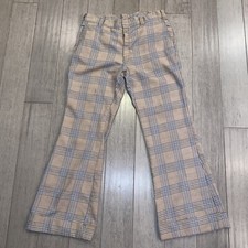 Vtg 60s 70s Bell Bottom Pants Mens 34 30 Flare Leg Plaid Disco Hippie Polyester