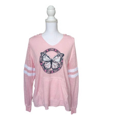 No Boundaries Women's Juniors L 11-13 Pink Long Sleeve Hoodie Pocket Butterfly