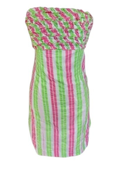 green and pink striped mini dress Hansen and Gretel Pink Green Striped Halter Mini Dress by Hansen & Gretel