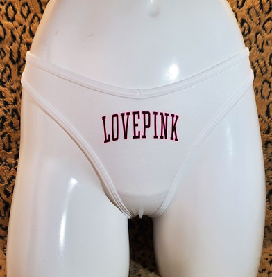 Victoria's Secret Love Pink Logo White Thong String Panty M NWT Sexy