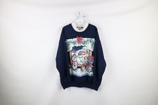 Vtg 90s Streetwear Womens XL Faded Winter Cat Kitten Mock Neck Sweatshirt USA