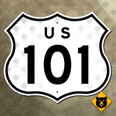 California US route 101 Los Angeles Pacific Highway marker road sign 1957 12x10