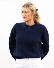 Long Wharf Supply Co Rye Seawell Sweater Women SZ- Large Navy Blue Waffle Knit
