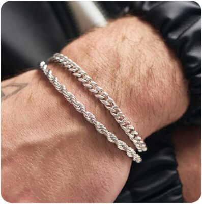 Pcs Chain Bracelet for Men 925 Sterling Silver Figaro Rope