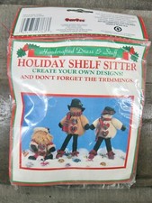 Vintage Holiday Snowman Doll Craft Shelf Sitter Dress  Stuff Farmhouse Plaid