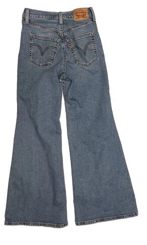 Levi's Ribcage Bell Flare Jeans Women's Sz 26 L29 Medium Wash Denim Distressed - Picture 2 of 15