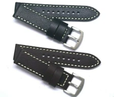  20mm 22mm Black or Brown Quality Leather Contrast Stitch Men's Watch Strap 