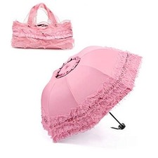 Heart Princess Lace Windproof Folding Sunny and Rainy Umbrella Ultraviolet Pink