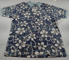 Vintage OP Ocean Pacific Shirt Mens Large Floral Hibiscus Polo Blue Collar L