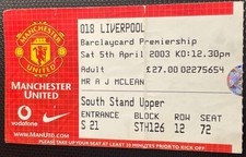 2003 Liverpool  V Manchester United  Football Match Ticket Stub Football
