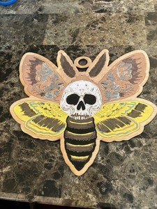Handmade Wood Skull Moth Hanging Plaque Wall Decor, Gothic Multicolor