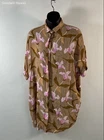 Ava Sky Women's Tan Pink Floral Viscose Oversized Short Sleeve Tunic Sz XXS