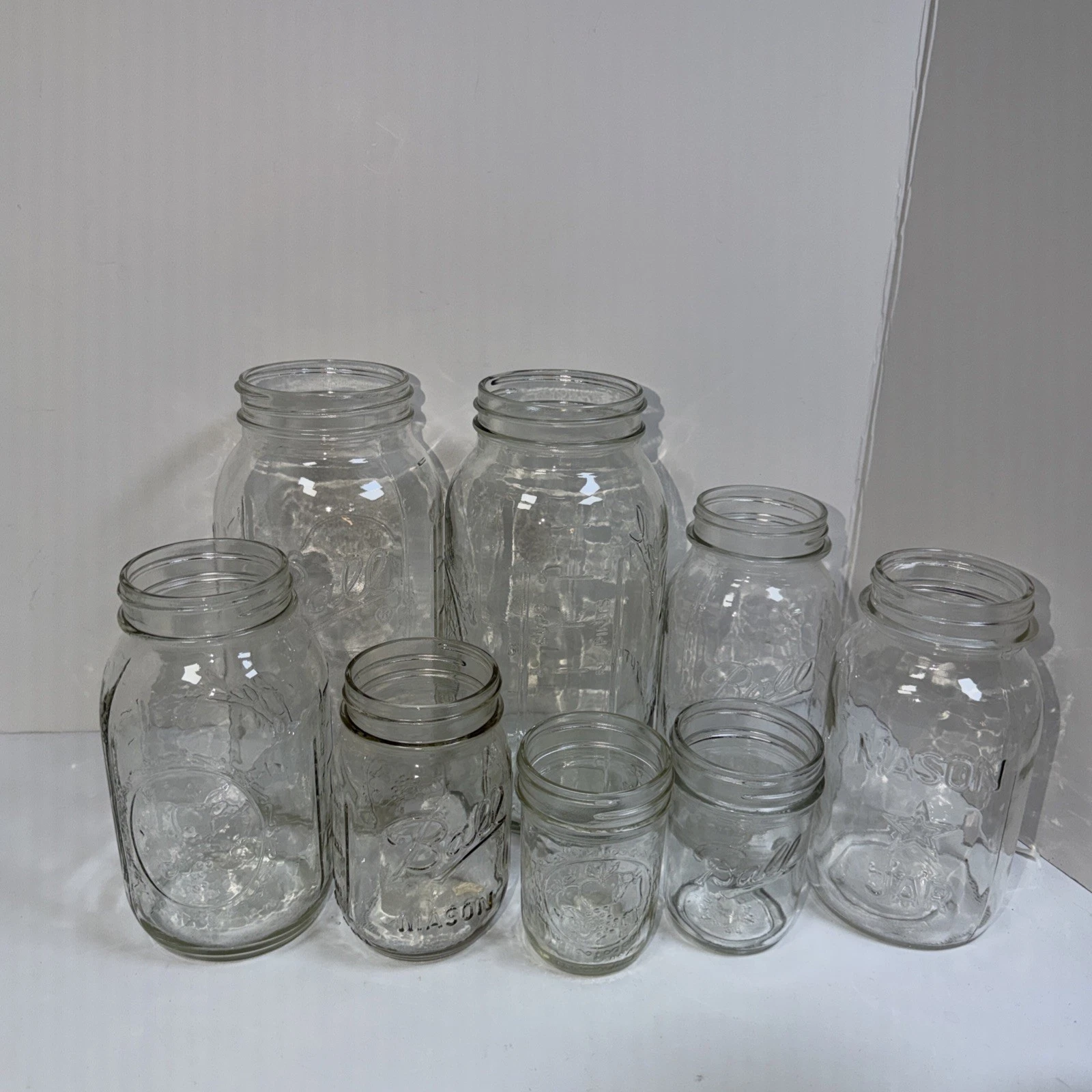 8 Ball Mason Jar Canning Glass Clear 6 Fruit Design Wide Mouth Different Sizes