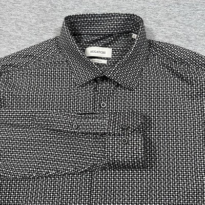 Bugatchi Shirt Mens Large Geometric 8-Way Stretch Long Sleeve Button Up City