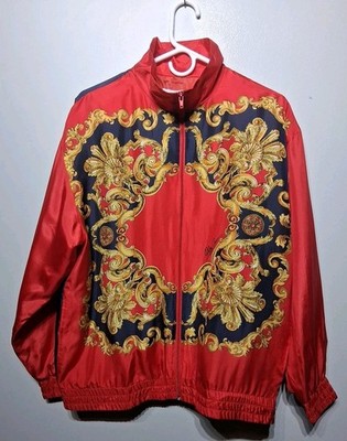 Oleg Cassini Vintage Women's Silk Red Multi Baroque Print Jacket Size M NWT