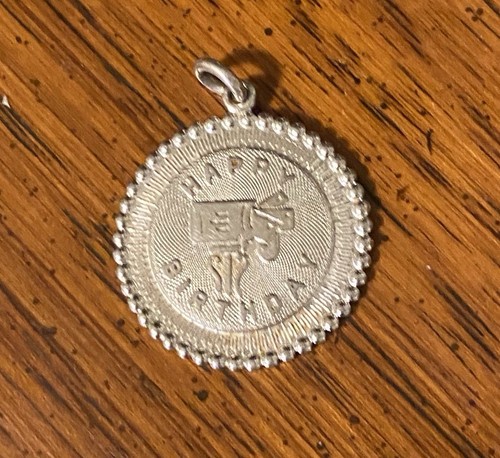 3/4” Sterling Coin Happy Birthday Pendant With Mailbox Etched 10/6/69